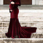 Velvet Off Shoulder Bodycon Mermaid Babyshower Maternity Maxi Dress