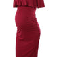 Ruffle Off Shoulder Baby Shower Fitted Maternity Midi Dress