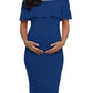 Ruffle Off Shoulder Baby Shower Fitted Maternity Midi Dress