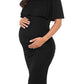 Ruffle Off Shoulder Baby Shower Fitted Maternity Midi Dress