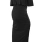 Ruffle Off Shoulder Baby Shower Fitted Maternity Midi Dress