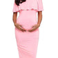 Ruffle Off Shoulder Baby Shower Fitted Maternity Midi Dress