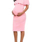 Ruffle Off Shoulder Baby Shower Fitted Maternity Midi Dress