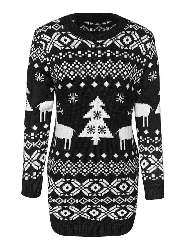 Christmas Print Maternity Sweater Fashion Mini Dress