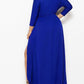 Seindeal Solid Slit  V-neck Long Sleeve High-low Plus Size Midi Dress