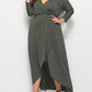 Seindeal Solid Slit  V-neck Long Sleeve High-low Plus Size Midi Dress