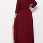Seindeal Solid Slit  V-neck Long Sleeve High-low Plus Size Midi Dress