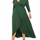 Seindeal Solid Slit  V-neck Long Sleeve High-low Plus Size Midi Dress