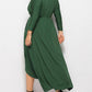 Seindeal Solid Slit  V-neck Long Sleeve High-low Plus Size Midi Dress