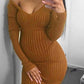 Solid Fitted Basic V-Neck Soft Sweater Maternity Midi Dress