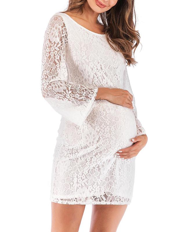 Seindeal Floral Backless Embroidery Lace Bodycon Maternity Mini Dress