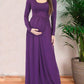 Seindeal Pleated Round Neck Long Sleeve Fall Maternity Dress for Wedding Guest