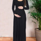 Seindeal Pleated Round Neck Long Sleeve Fall Maternity Dress for Wedding Guest