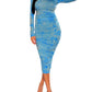 Seindeal Fashion Maxi  Plus Size Maternity Bodycon Dress Tie Dye High Neck Long Sleeve Design