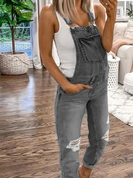 Ripped Destroyed Patchwork Denim Long Plus Size Maternity Overall Pants