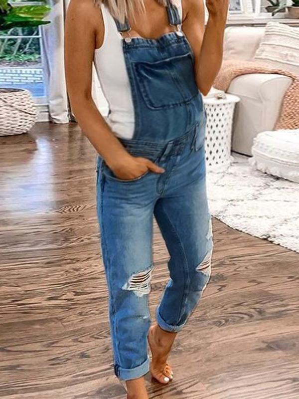 Ripped Destroyed Patchwork Denim Long Plus Size Maternity Overall Pants