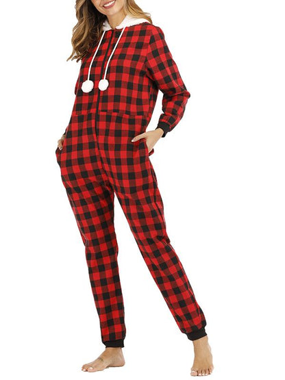 Buffalo Plaid Pockets Zipper Hoodie Long Sleeve Maternity Pajama Set