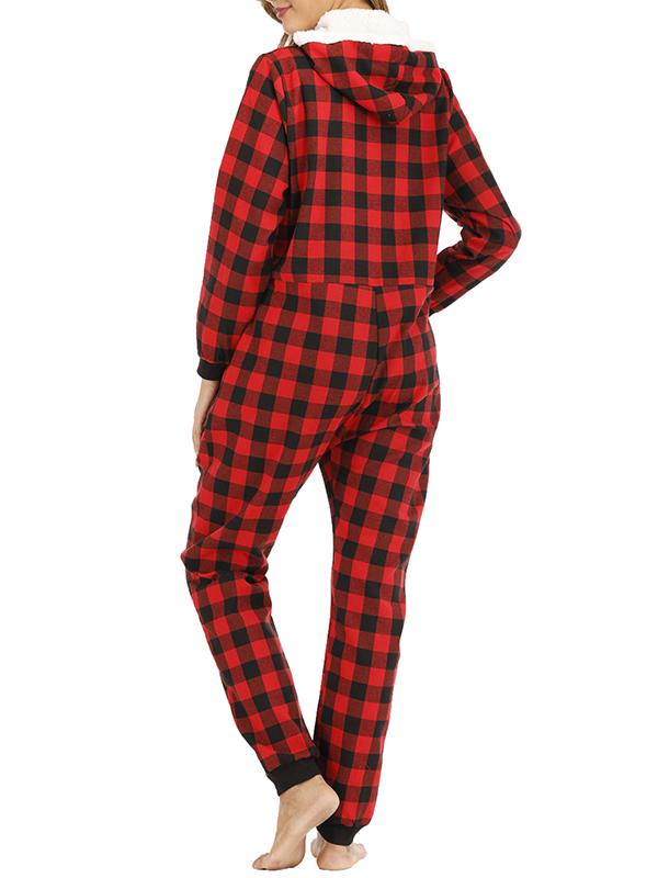 Buffalo Plaid Pockets Zipper Hoodie Long Sleeve Maternity Pajama Set