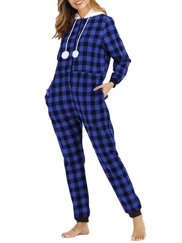 Buffalo Plaid Pockets Zipper Hoodie Long Sleeve Maternity Pajama Set