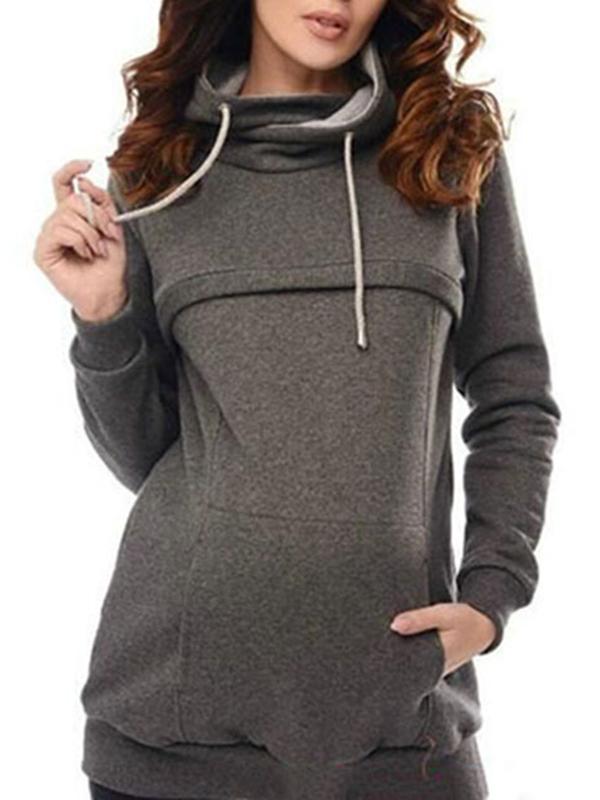 Pockets Zipper Cowl Neck Maternity Lactant Women Nursing Sweatshirt