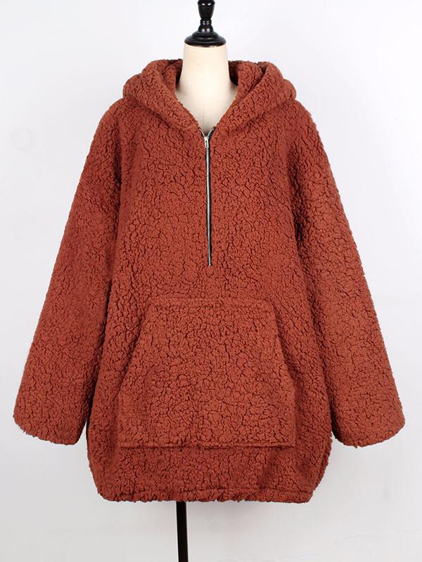 Seindeal Warm Pockets Turndown Collar Maternity Teddy Coat