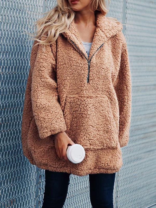 Seindeal Warm Pockets Turndown Collar Maternity Teddy Coat