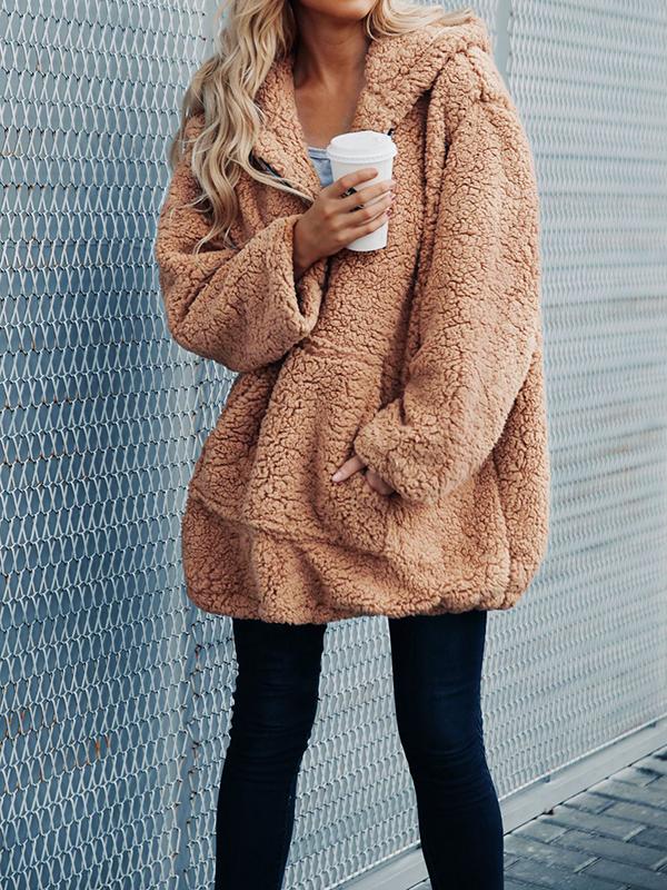 Seindeal Warm Pockets Turndown Collar Maternity Teddy Coat