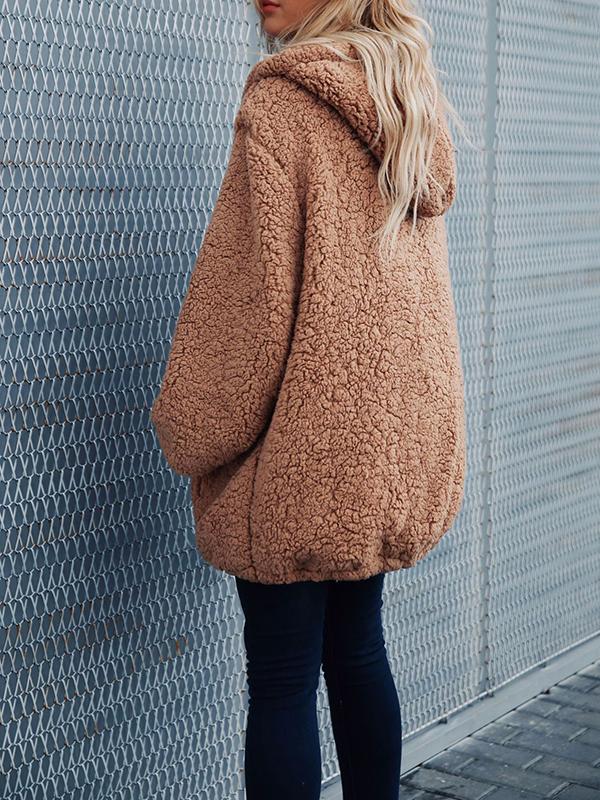 Seindeal Warm Pockets Turndown Collar Maternity Teddy Coat