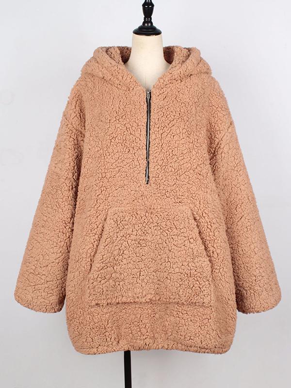 Seindeal Warm Pockets Turndown Collar Maternity Teddy Coat