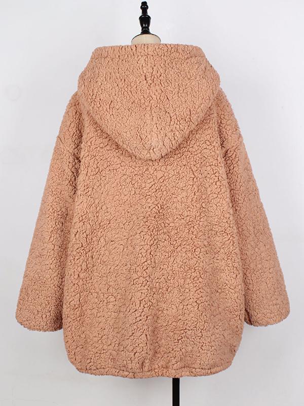 Seindeal Warm Pockets Turndown Collar Maternity Teddy Coat