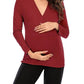 Seindeal Solid Color V-neck Long Sleeve Maternity Nursing T-Shirt