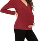 Seindeal Solid Color V-neck Long Sleeve Maternity Nursing T-Shirt