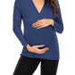 Seindeal Solid Color V-neck Long Sleeve Maternity Nursing T-Shirt