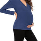 Seindeal Solid Color V-neck Long Sleeve Maternity Nursing T-Shirt