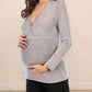 Seindeal Solid Color V-neck Long Sleeve Maternity Nursing T-Shirt