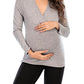 Seindeal Solid Color V-neck Long Sleeve Maternity Nursing T-Shirt