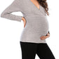 Seindeal Solid Color V-neck Long Sleeve Maternity Nursing T-Shirt