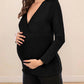 Seindeal Solid Color V-neck Long Sleeve Maternity Nursing T-Shirt