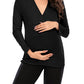 Seindeal Solid Color V-neck Long Sleeve Maternity Nursing T-Shirt