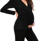 Seindeal Solid Color V-neck Long Sleeve Maternity Nursing T-Shirt