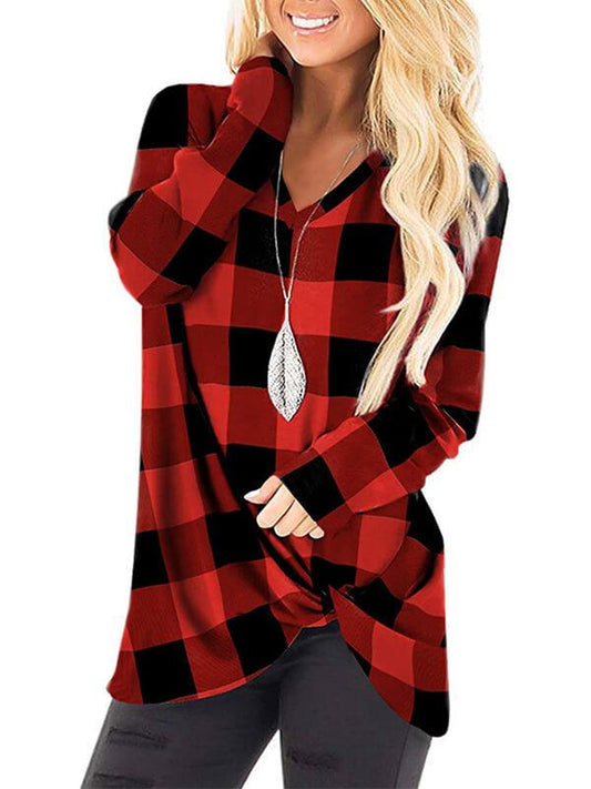 Seindeal Buffalo Plaid Christmas V-Neck Long Sleeve Maternity Pullover Sweatshirt