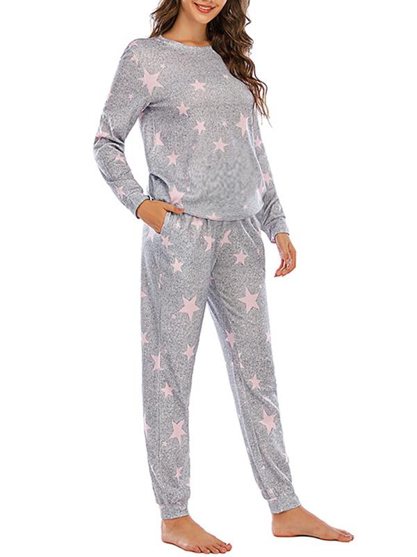 Starry Two Piece Round Neck Long Sleeve Pajamas Maternity Casual Jumpsuit