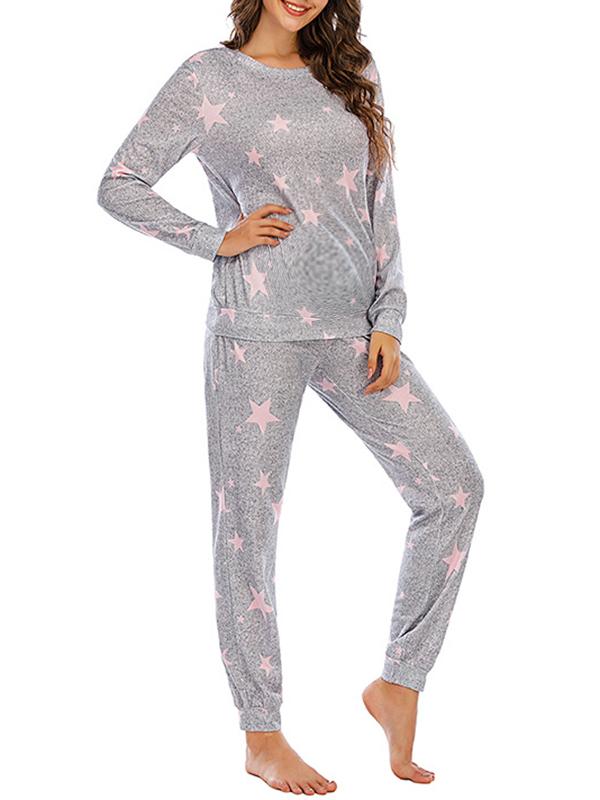 Starry Two Piece Round Neck Long Sleeve Pajamas Maternity Casual Jumpsuit