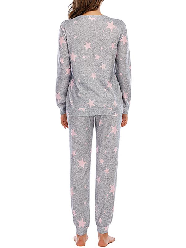 Starry Two Piece Round Neck Long Sleeve Pajamas Maternity Casual Jumpsuit