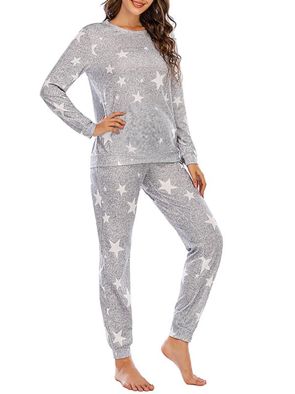 Starry Two Piece Round Neck Long Sleeve Pajamas Maternity Casual Jumpsuit