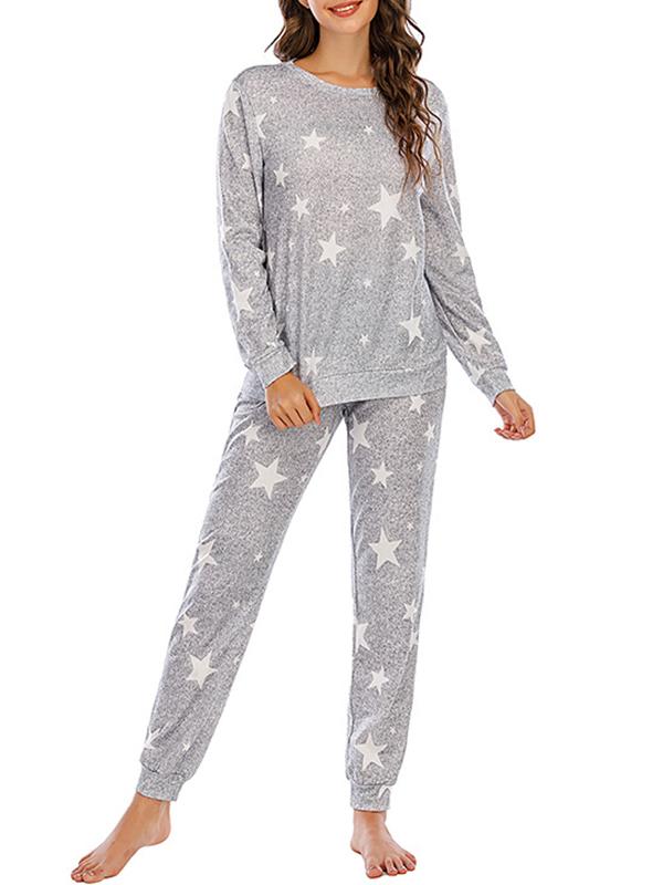 Starry Two Piece Round Neck Long Sleeve Pajamas Maternity Casual Jumpsuit