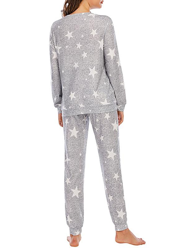 Starry Two Piece Round Neck Long Sleeve Pajamas Maternity Casual Jumpsuit