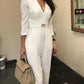 Solid Color High Waist V-Neck 3/4 Sleeves Long Women's Fashion Overalls