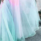 Seindeal Cut Out Colorful Turquoise Gradient Elegant Festive Pastel Rainbow Maxi Dress Baby Blue