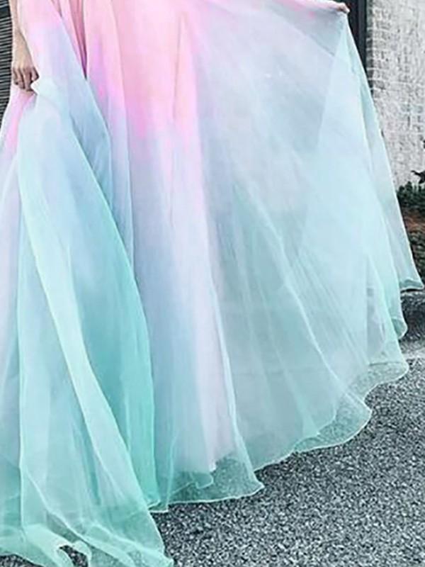 Seindeal Cut Out Colorful Turquoise Gradient Elegant Festive Pastel Rainbow Maxi Dress Baby Blue